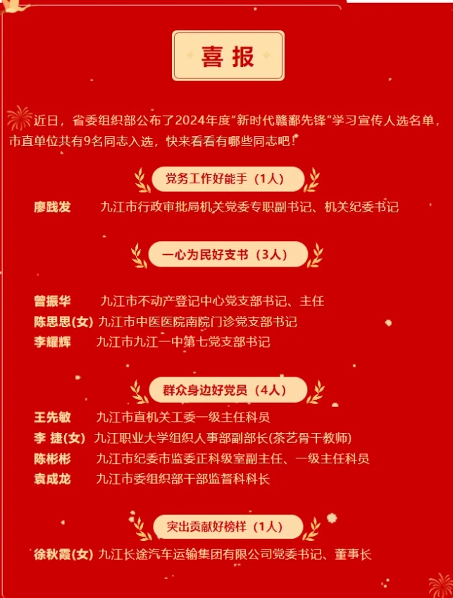 九江长运:徐秋霞获2024年度“突出贡献好榜样”称号
